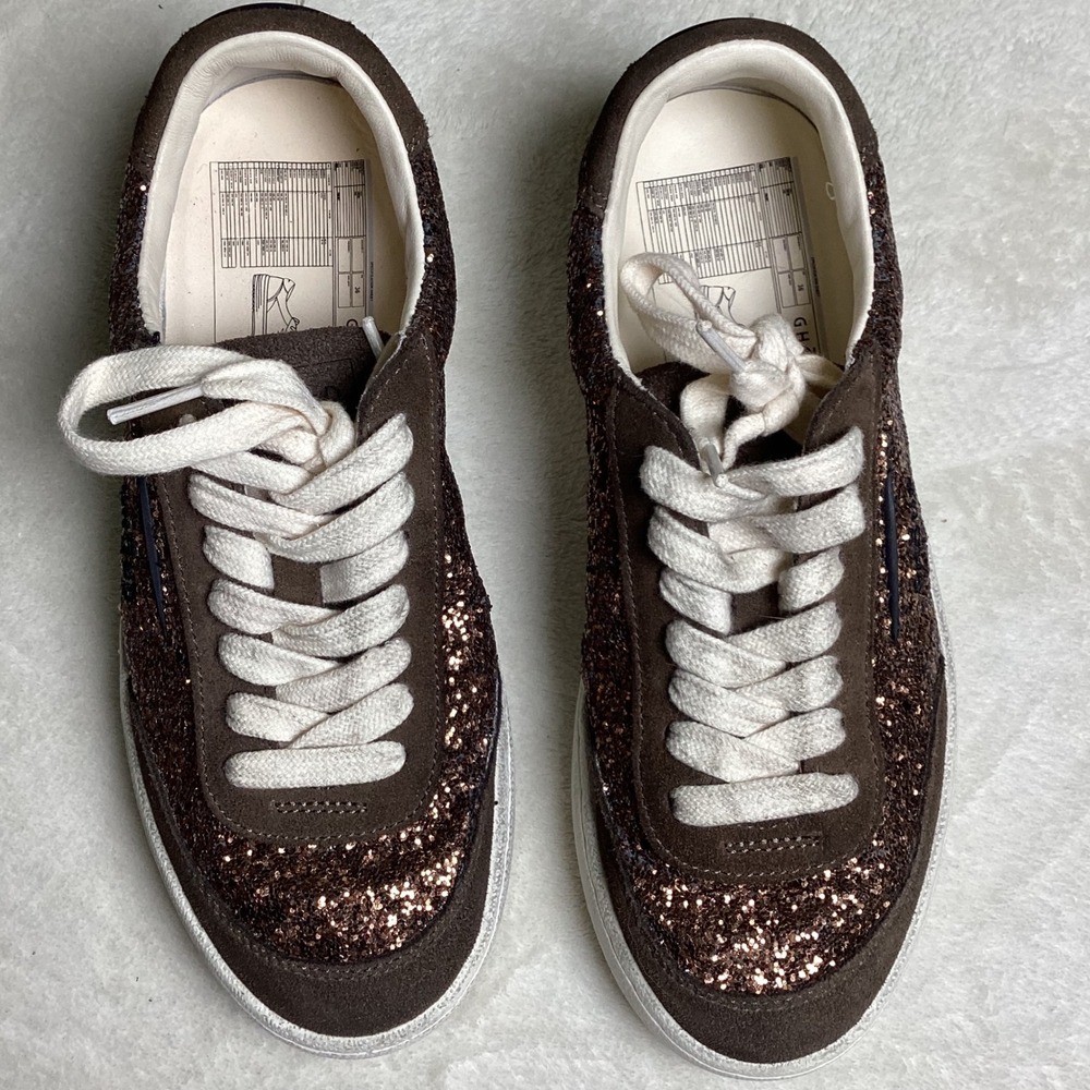 Ghoud Venice Low‑Top Sneakers, Chocolate Brown Glitter/Suede, EU 36, Italian - Picture 2 of 9